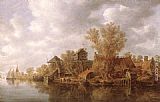 Jan Van Goyen Famous Paintings - Village at the River